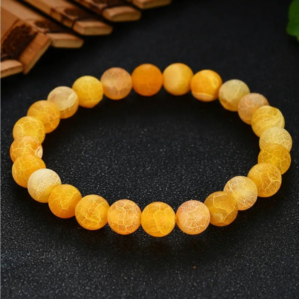 Yellow Agate Gemstone Bracelet Natural Crystal Beaded Bracelet Gift 8mm Beads